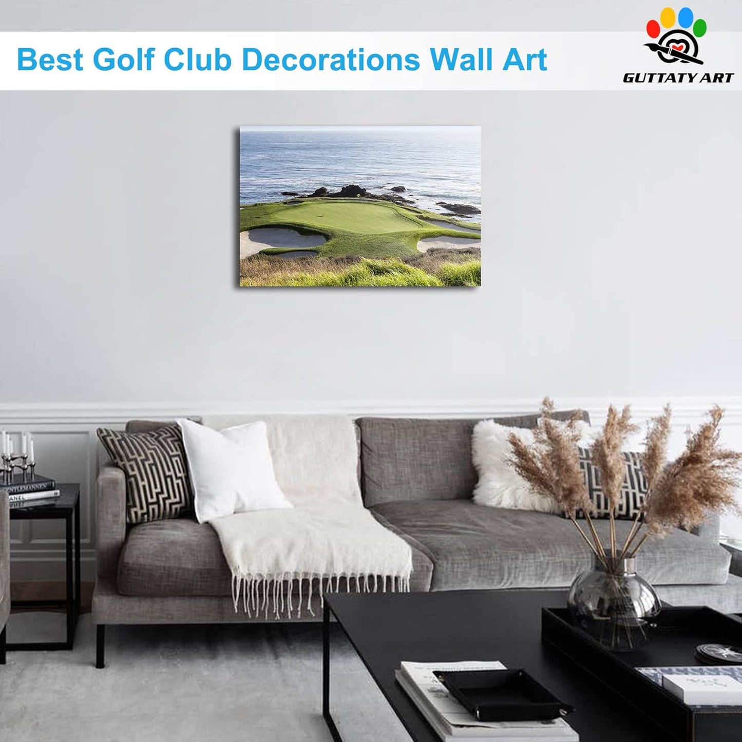 Pebble Beach Golf Course Canvas Wall Art, Modern Pebble Golf Links Picture for Living Room Wall Decor, Golf Poster Prints for Gym Home Decor, Framed Artwork for Office Bathroom Decor 12x18 Inches
