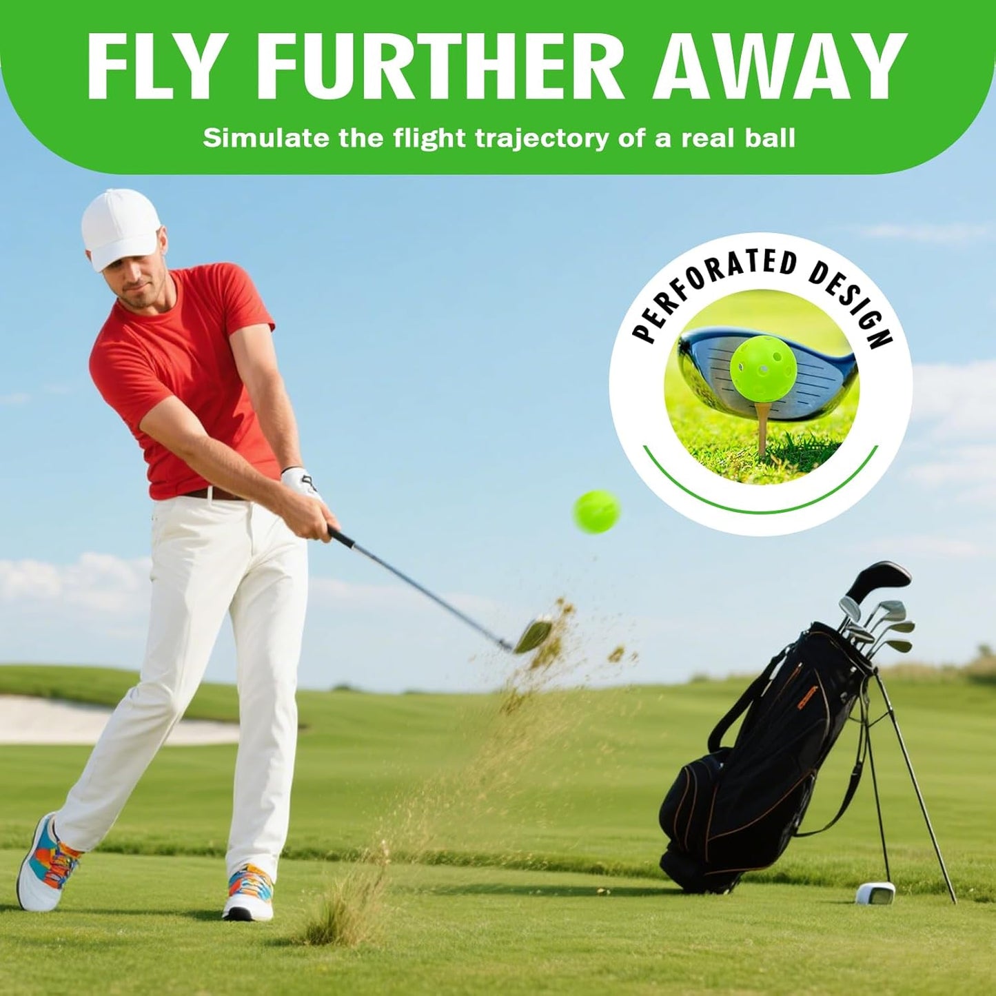 Plastic Golf Balls Practice Limited Flight Golf Training Ball Hollow Swing Practice Indoor Golf Balls with Mesh Drawstring Bag for Backyard Driving Range or Outdoor