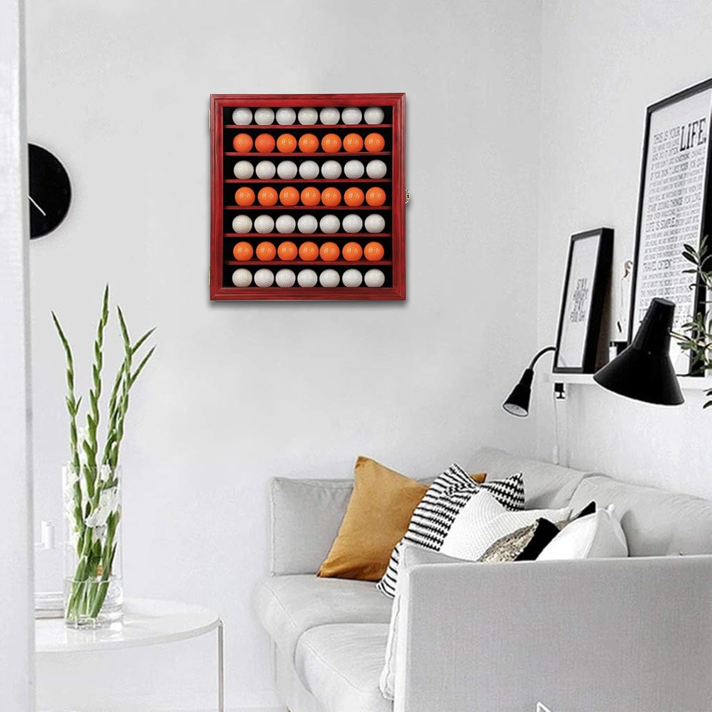 KCRasan Golf Ball Display Case - Wall Mounted Holder with Glass Door, Ideal Gift for Golf Enthusiasts