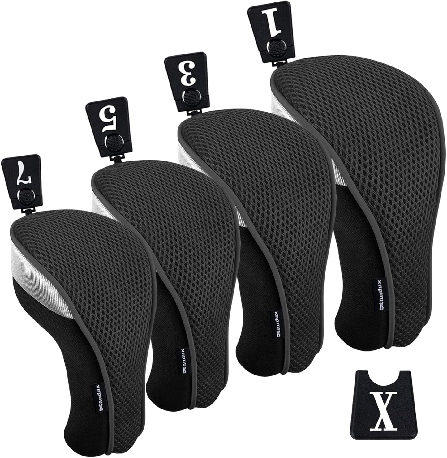 Andux 4pcs/Pack Mesh Golf 460cc Driver Fairway Wood Club Head Covers with Interchangeable No. Tags