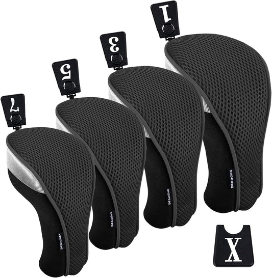 Andux 4pcs/Pack Mesh Golf 460cc Driver Fairway Wood Club Head Covers with Interchangeable No. Tags