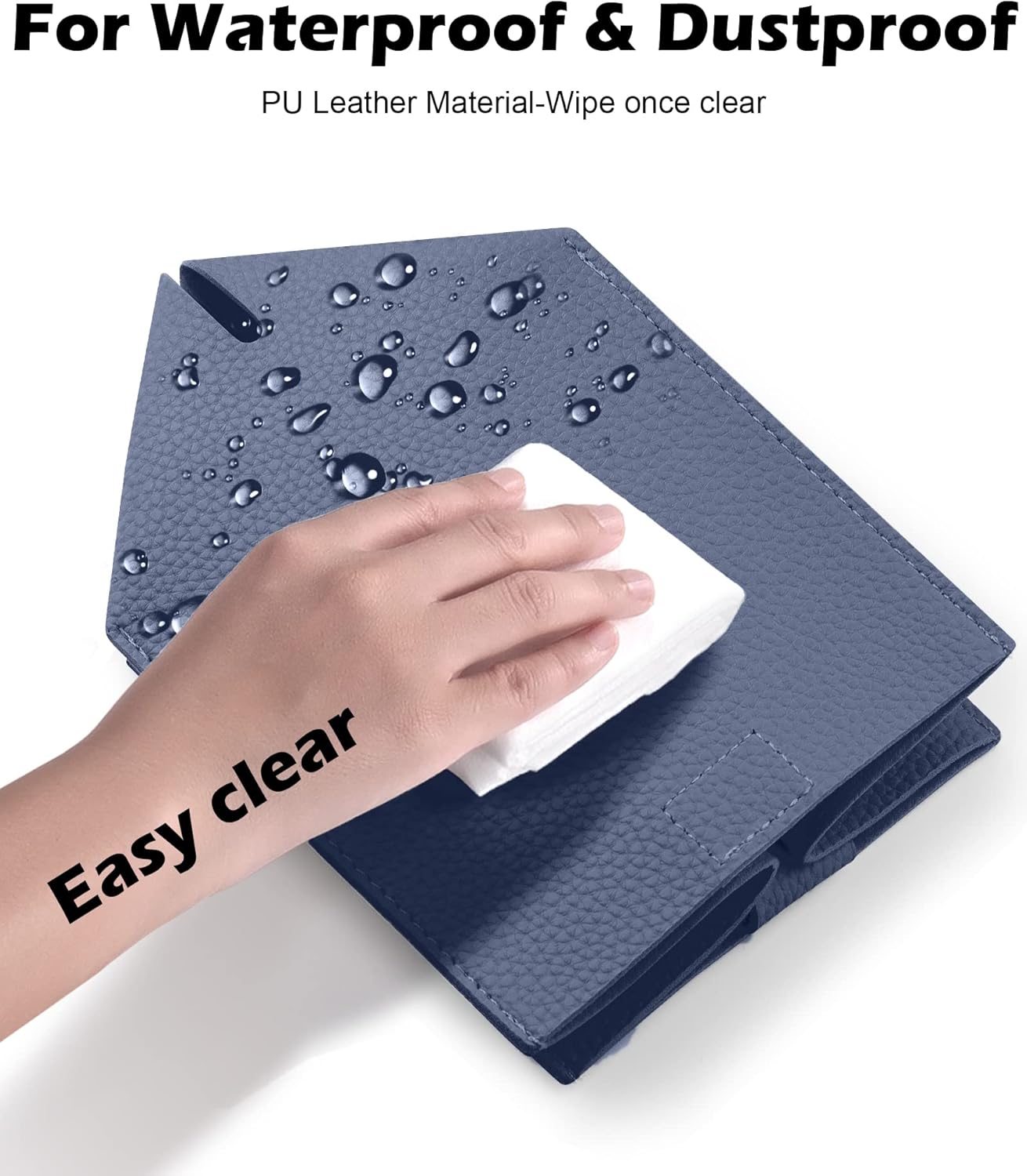 Tissue Box Cover for PU Leather, Modern Simple Solid Color Holder Square Tissue Bag, Ideal for Bathrooms,Office,Car,Outdoor Tent,Dining Table,5"X5"X5", Double Navy Blue