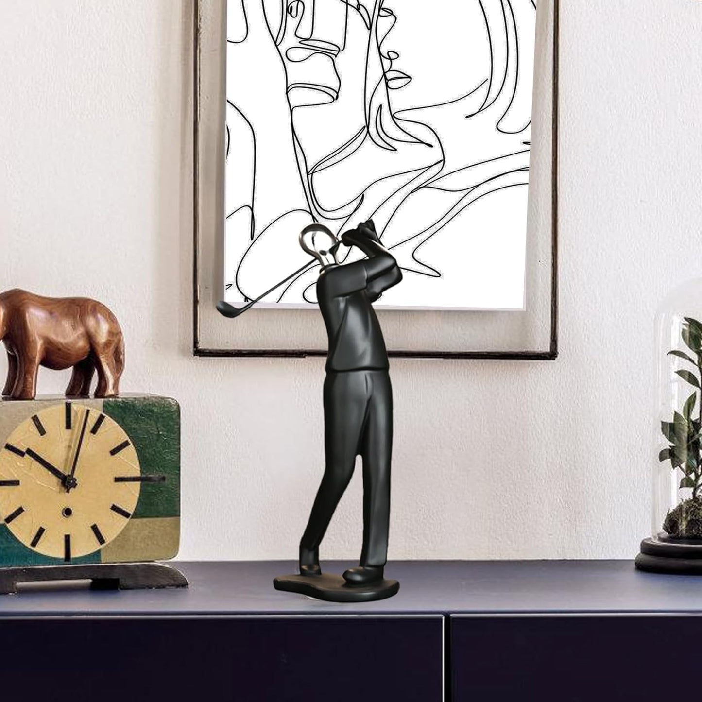 4×3×12" Modern Golf Figurine Statue – Elegant Polyresin Golfer Sculpture for Home Decor – Black Geometric Luxury Art for Living Room, Wine Cabinet, Office – Minimalist Modern Decorative Gift
