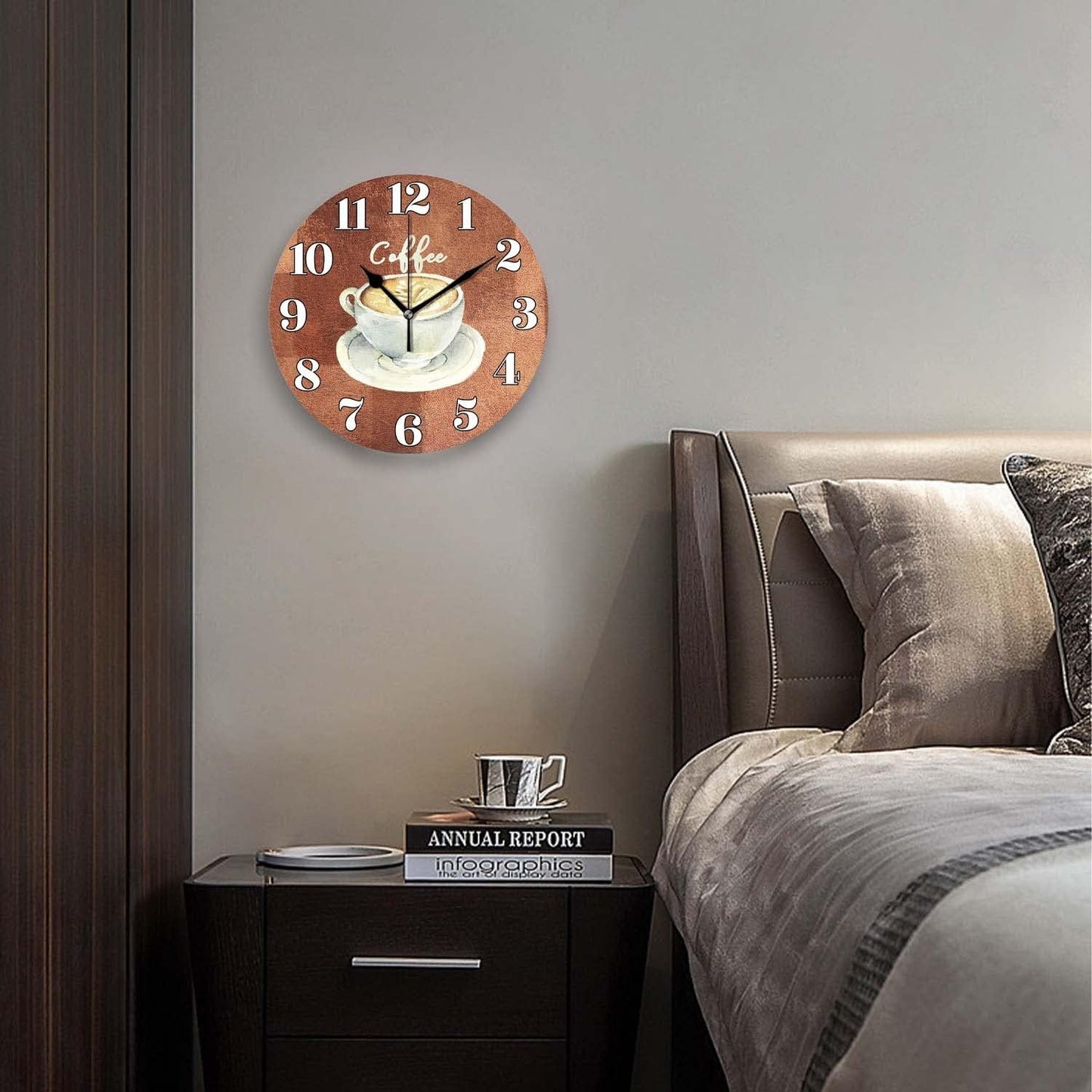 Battery Operated Wall Clocks 12 Inch,Coffee,Silent Home Decor for Bathroom,Living Room,Bedroom