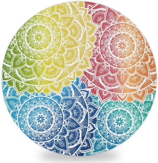 Ceramic Coasters for Drinks with Cork Back, Colorful Mandala Harmony 4 Inch Absorbent Coaster Set 1 Pack, Quick Dry Non-Slip Coaster Mats for Home, Office, Bar