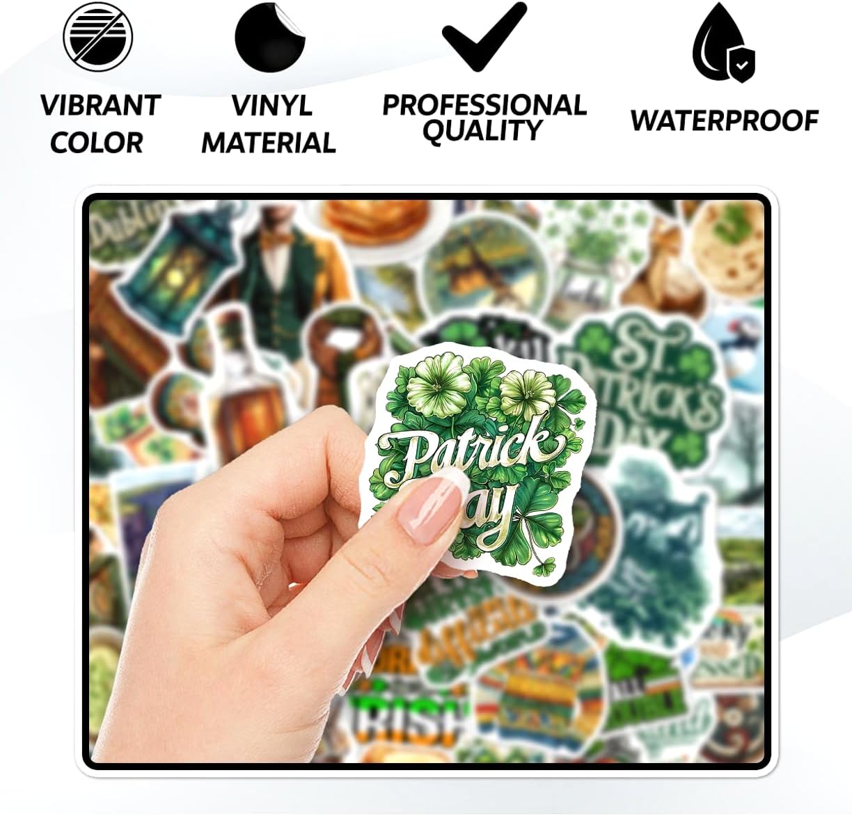 108 PCS Irish Stickers, Waterproof Vinyl Decals, Irish Themed Decorations for Laptop, Water Bottle, Journals, Scrapbooks, Ireland Travel Souvenir Sticker Pack for Teens, Adults