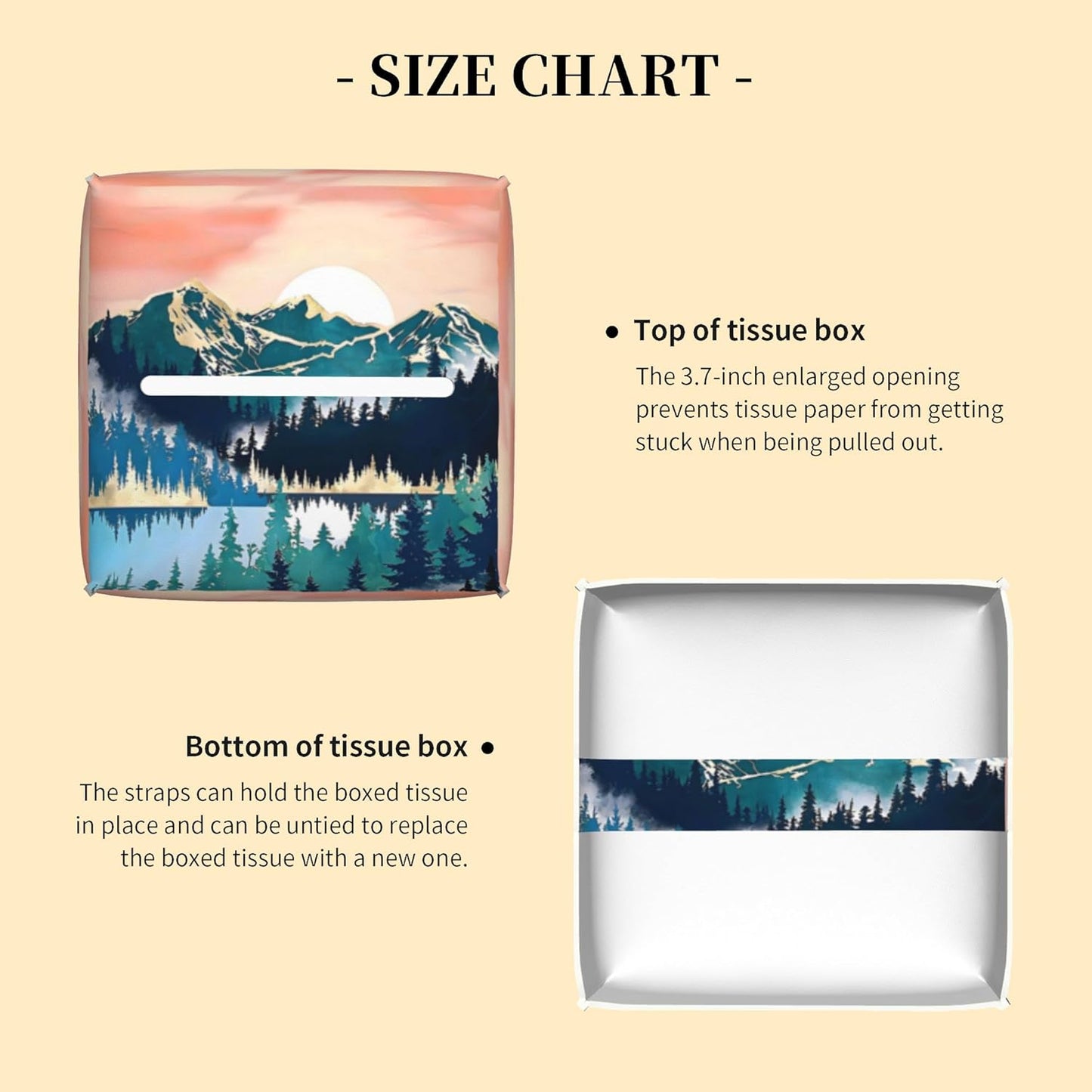 Tissue Box Cover Square,Abstract Mountains and Trees Tissue Box Holder Waterproof Leather Facial Paper Case Modern Home Decoration for Bedroom Dresser Night Stand Office Desk