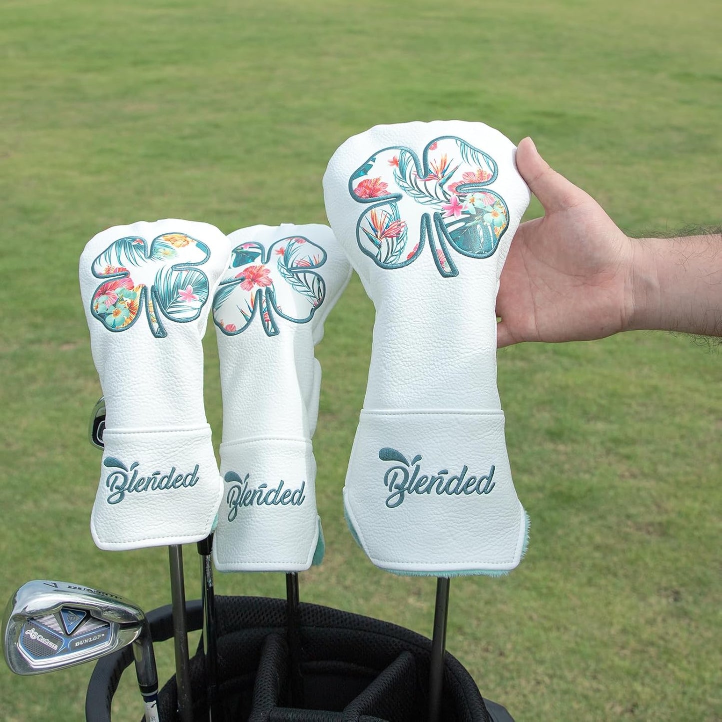 Golf Club Covers White Lucky Clover Golf Head Covers Driver Covers Fariway Wood Headcover Hybrid Covers Leather Golf Headcover with Number Tag for All Brand