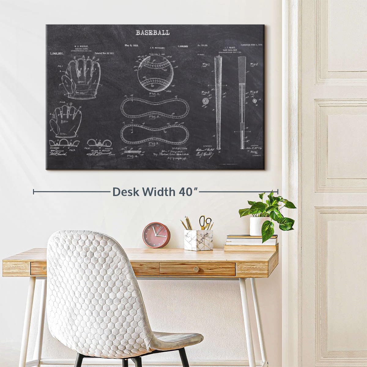 ElephantStock Baseball Patents Canvas - 1 Panel Sports Patent Wall Art Decor - Sports Decorations for Boys Room - Wall Art and Office Decor - 36" X 24"