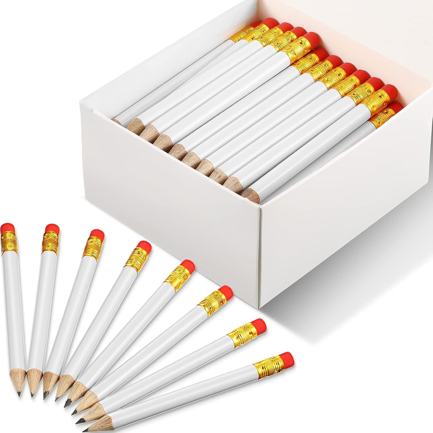 Outus 72 Pieces Golf Pencils Half Pencils with Eraser Mini Bulk Short #2 HB Pre Sharpened for Bridal Shower Wedding Office(White)