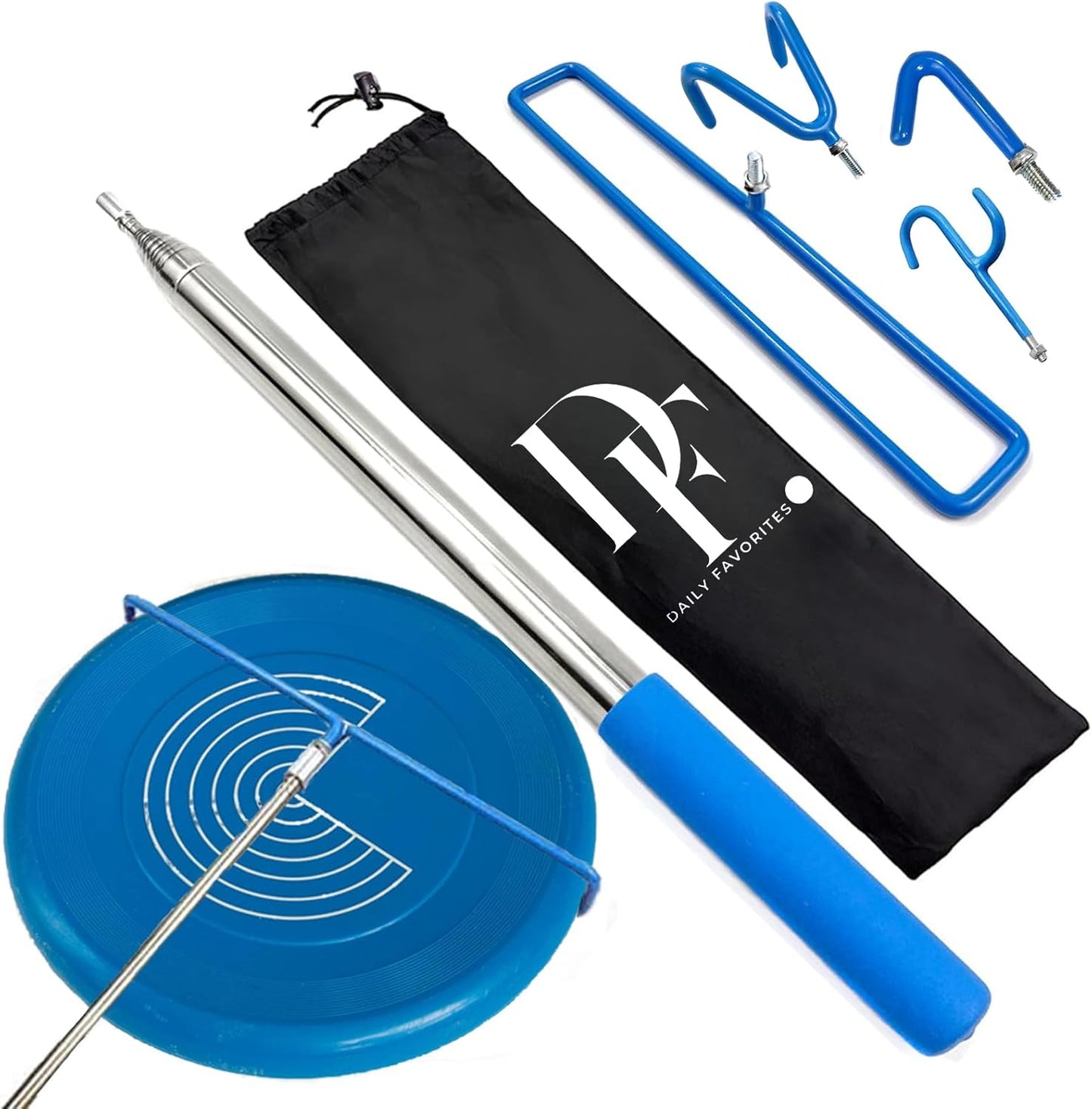 DF 4 in 1 Extendable Disc Golf Retriever 16 ft - Telescopic Disc Golf Retriever - Disc Retriever with Durable Stainless Steel Frame Hooks & Carry Bag - Disc Golf Retriever Pole for Tree Bushes & Water