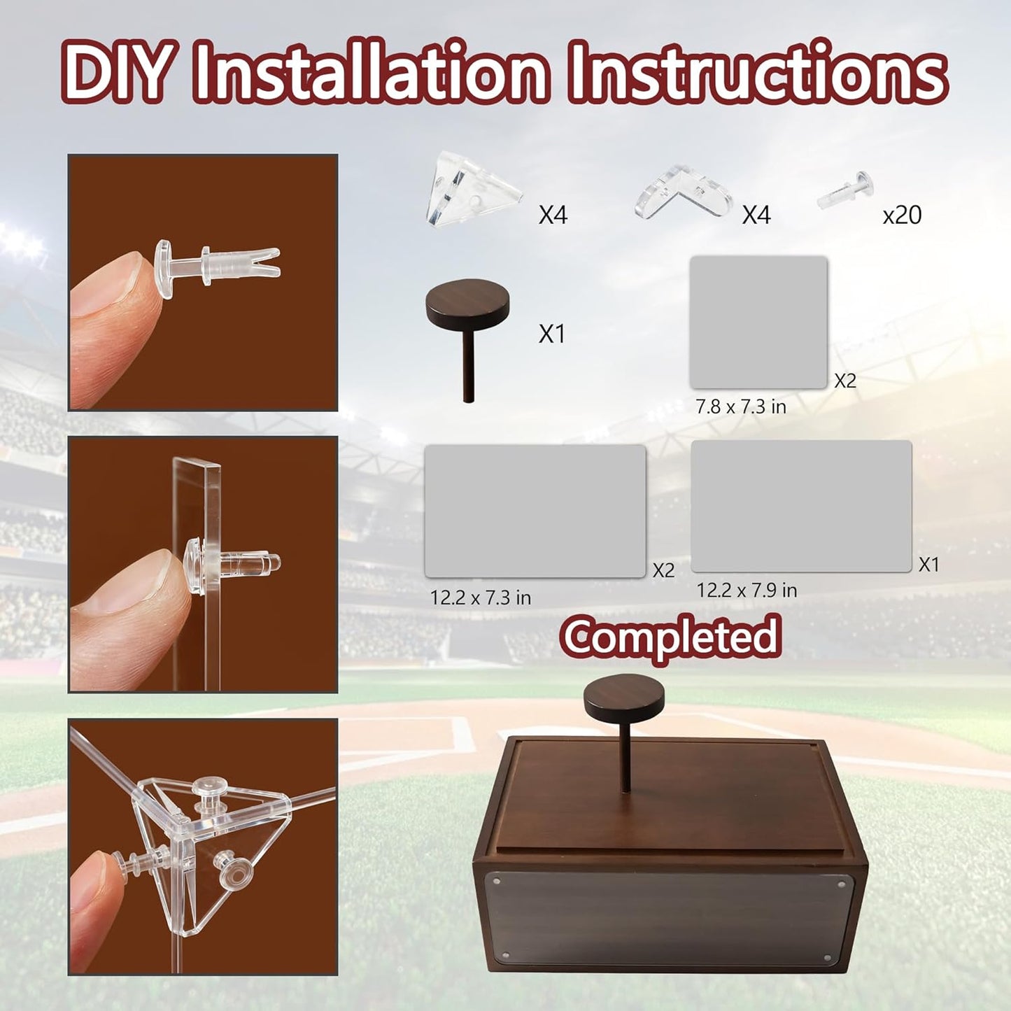 Baseball Hat Display Case, Uv Protection Signed Hat Transparent Showcase, Clear Acrylic Sport Cap Holder Stand Display Box with Solid Wood Base Risers, Ideal Gift for Cap Collector