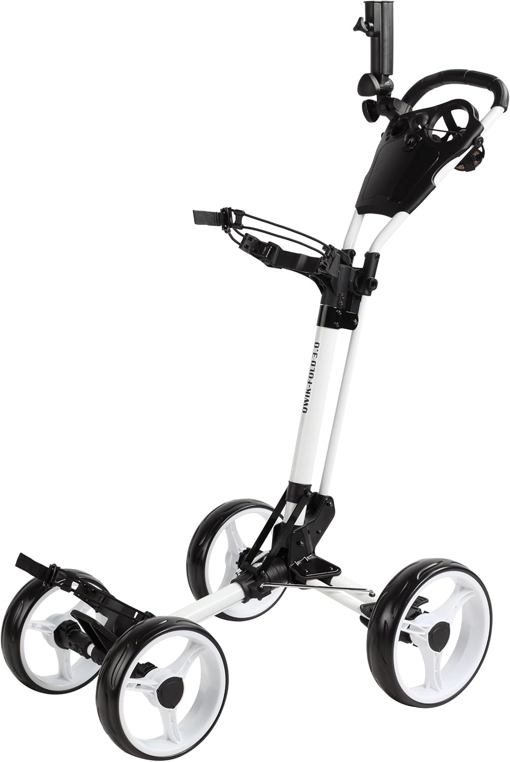 Folding Golf Push Cart 4 Wheel with Foot Brake – 1-Second Open & Close Golf Bag Cart, Adjustable Handle, Ball-Bearing Wheels, Lightweight Aluminum Frame, Umbrella Holder Included