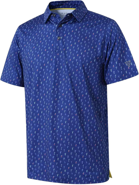 Golf Shirts for Men Dry Fit Short Sleeve Print Performance Moisture Wicking Polo Shirt