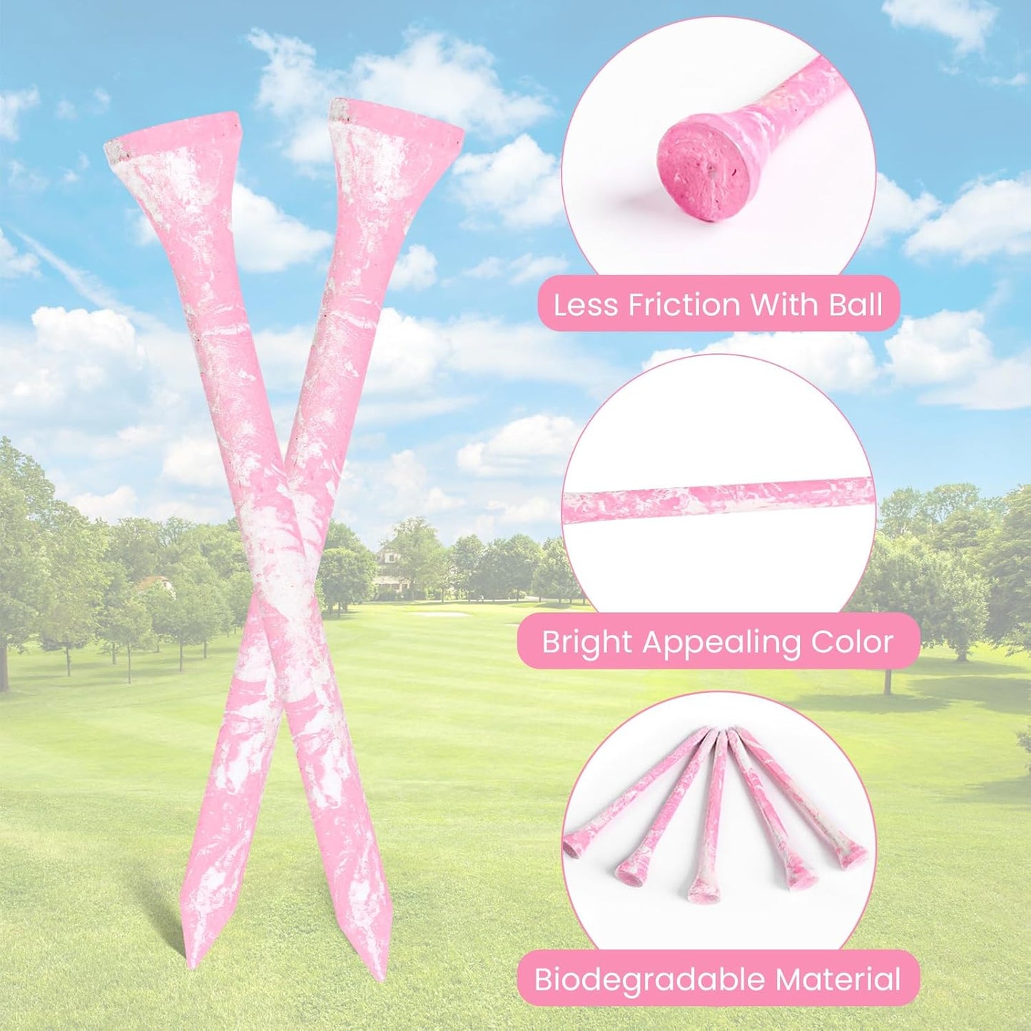 Amy Sport Golf Tees Styllish Bamboo Wooden Coloured Painted Bulk 200 Pack 1 1/2 3 1/4 2 3/4 Inch Tee, Enhanced Visibility Color Purple Pink Green Blue, Practice for Men Women