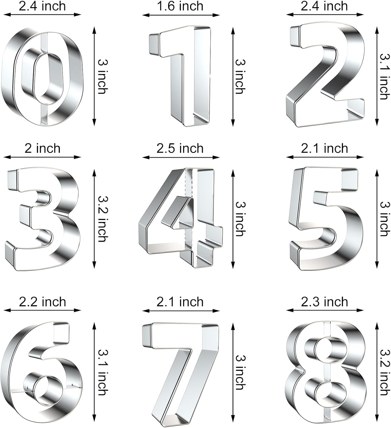 Number Cookie Cutter Set 3 Inch - 9 Pcs Xzhloym Cookie Cutters Shapes - Stainless Steel
