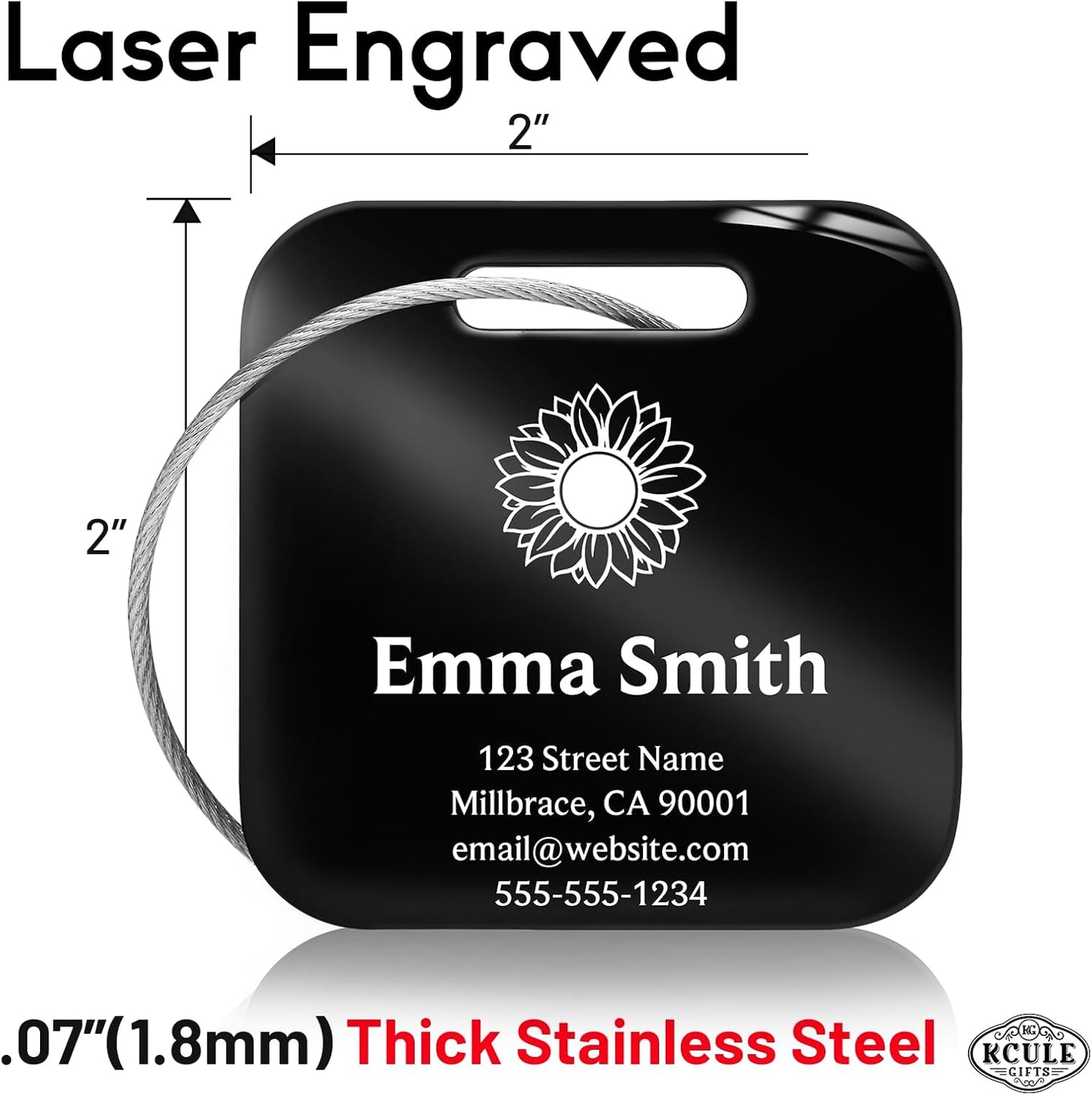 Customized Stainless Steel Luggage Tags: Personalize Your Suitcases, Backpacks, and Bags with Your Text (Black)