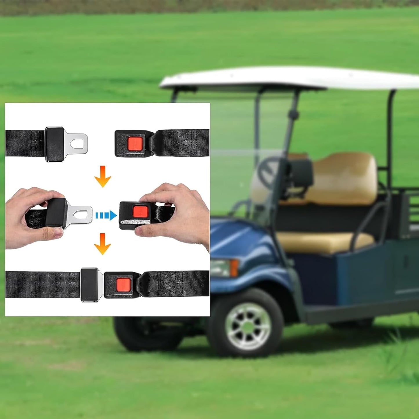 Universal 4-Piece Adjustable 2-Point Harness Kit for Golf Carts, UTVs, EZGO, and Club Car, Includes Mounting Screws (Black)