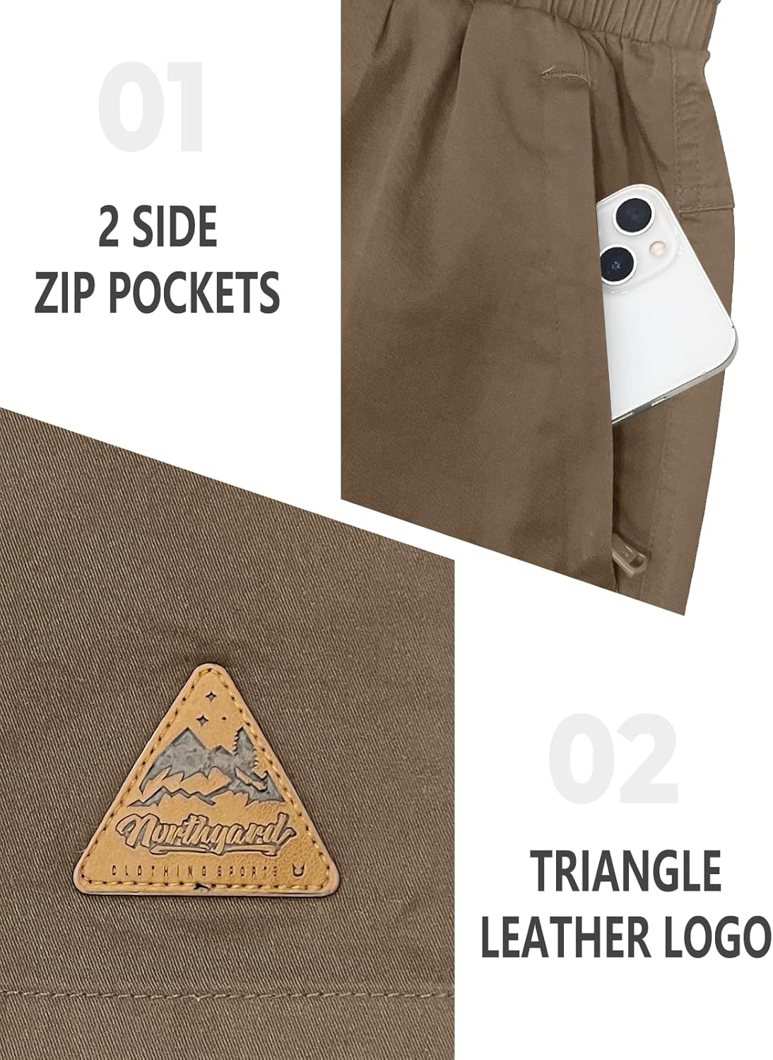 NORTHYARD Mens Casual Shorts-Cotton 9" Golf Hiking Drawstring Elastic Waist Work Shorts with Zipper Pockets