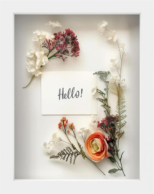 FrameWorks 8.5” x 11” White Wooden Shadow Box Frame – Display Case with Soft Felt Back, Memory Box with Tempered Glass, Display Box with Elegant White Ball Push Pins, Wooden Flower Box