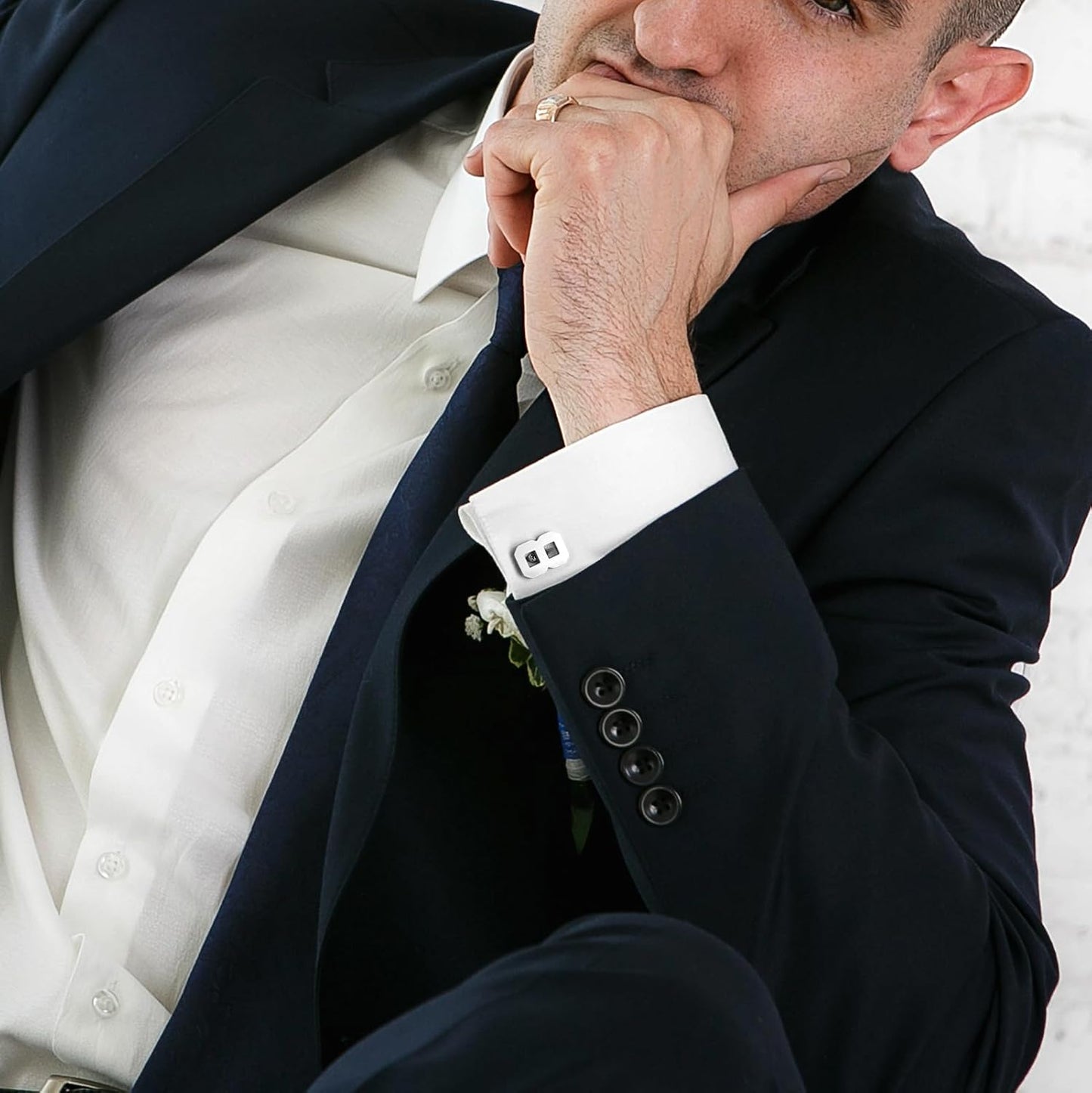 AMITER Mens Cufflinks with Number, Classic Silver Personalized Cuff Links for Men, Sport’s Day Casual or Formal Shirts