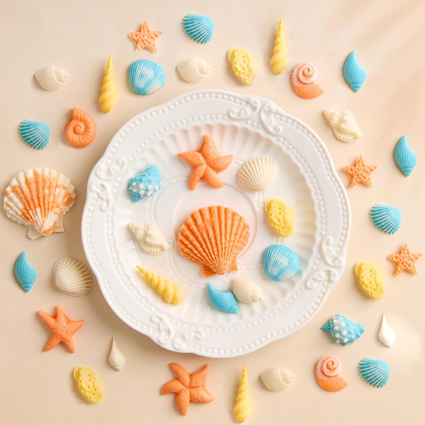 3 Pcs Marine Silicone Fondant Molds, Seashell Conch Starfish Chocolate Candy Molds for Cupcake Topper, Cake Pop Decoration and Clay Craft Making