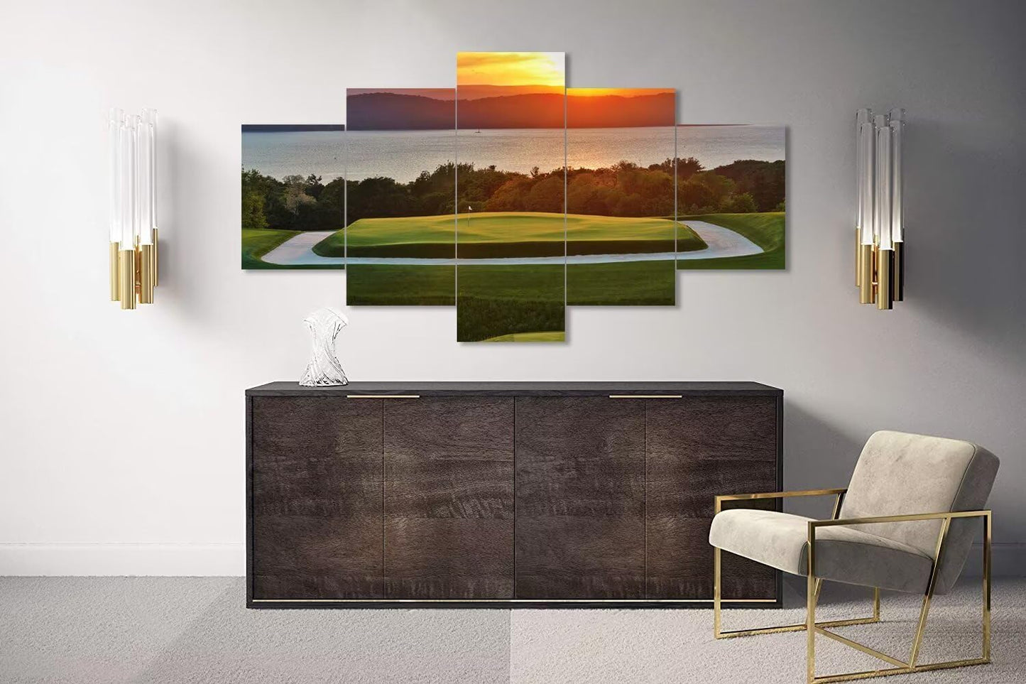chenchenArt Golf Course Wall Art for Office - Golf Wall Decor for Living Room Bedroom Bathroom Home Decorations Golf Art Canvas Prints Modern Artwork Framed Ready to Hang(60''W x 32''H)