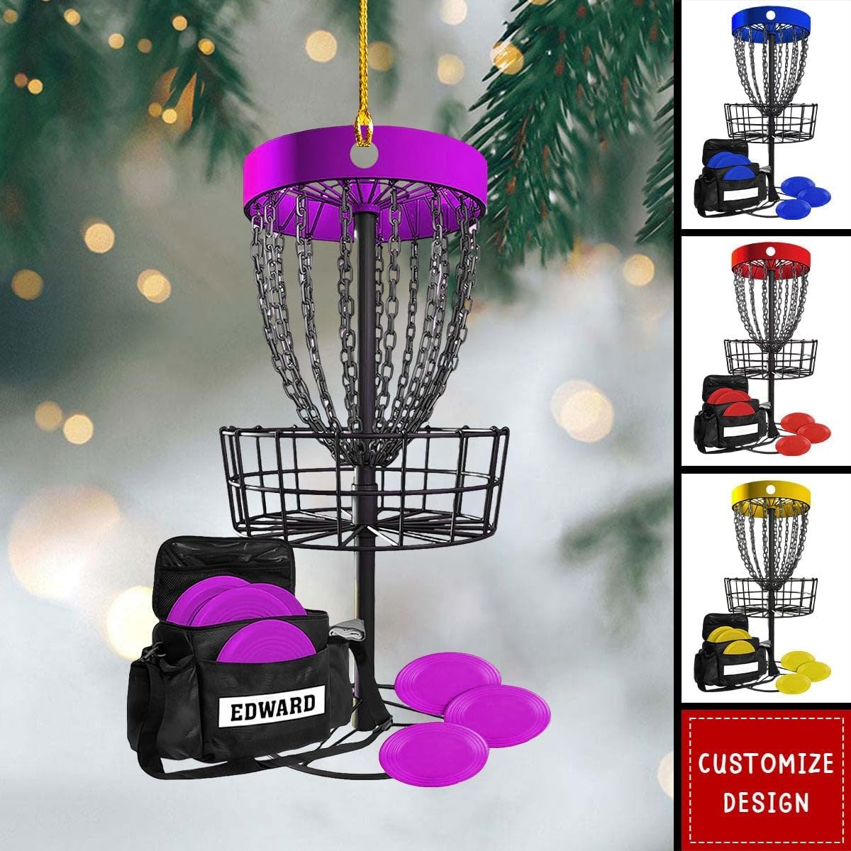 NAZENTI Personalized Disc Golf Christmas Ornament 2025, Custom Name Disc Golf Bag, Customization Golf Bag and Irons Decoration for Xmas Tree, Golfing Keepsake Gift for Golfer & Golf Player Lover