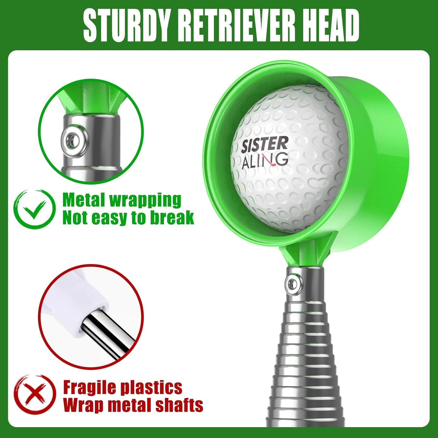 9ft/12ft Water Telescopic Golf Ball Retriever，Classic and Durable Stainless Steel Picker Upper, The Best Accessory Gift for Men and Women Golfers.