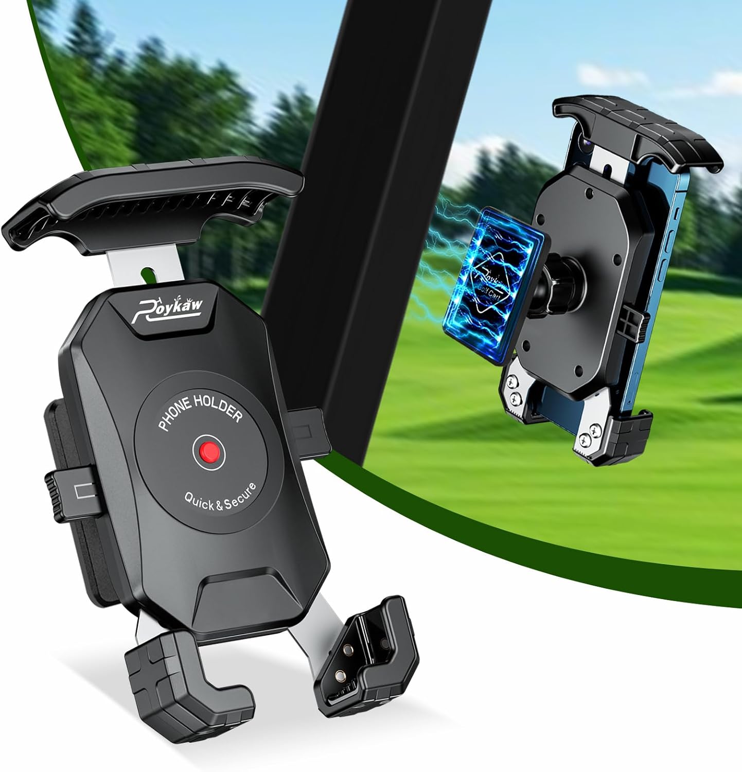 Roykaw Golf Cart Magnetic Phone Holder Mount Ultra-Strong Magnet?Compatible with EZGO/Club Car/Yamaha Square Tube Golf Cart, Compatible with iPhone/Galaxy/Google Pixel?One-Hand Operation