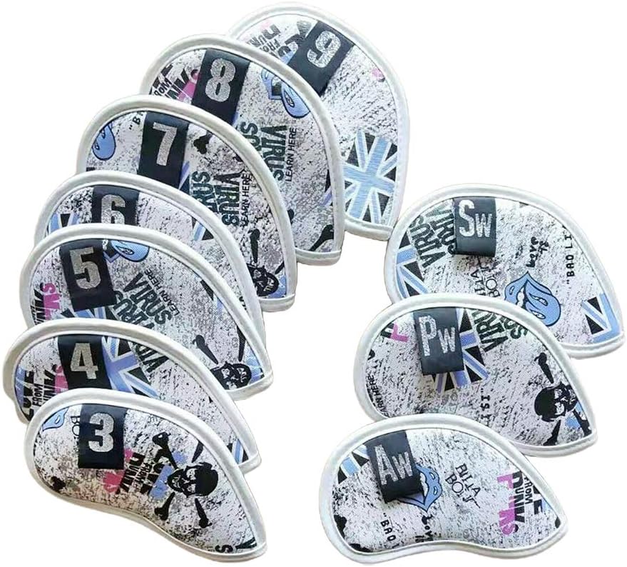 SEACLOUD 10pcs Golf Iron Head Cover UK Flag Putter Cover with Magnetic Closure Golf Club Headcover Blue