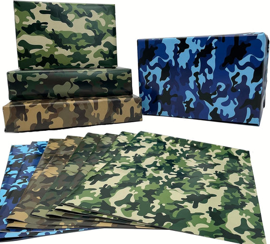 Dtiafu Camo Wrapping Paper for Men Boys Kids - Army Wrapping Paper for Birthday Veterans Day - 4 Style Green Blue Camouflage Gift Wrap - 20 X 28inch Per Sheet(8 Sheet Folded Flat)