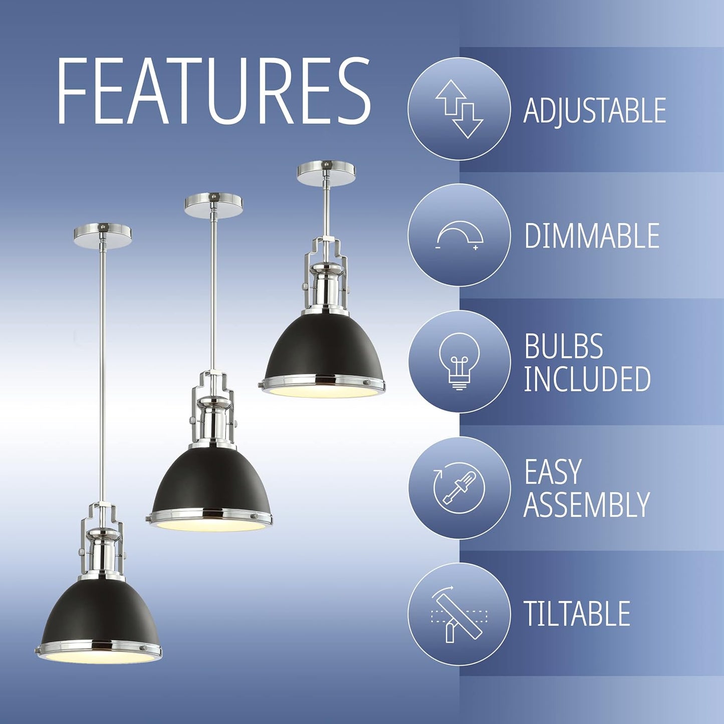 JONATHAN Y JYL9535B Homer 10" Iron/Glass Adjustable Vintage LED Kitchen Pendant for Living Room Bedroom, Bohemian Classic, Black/Chrome