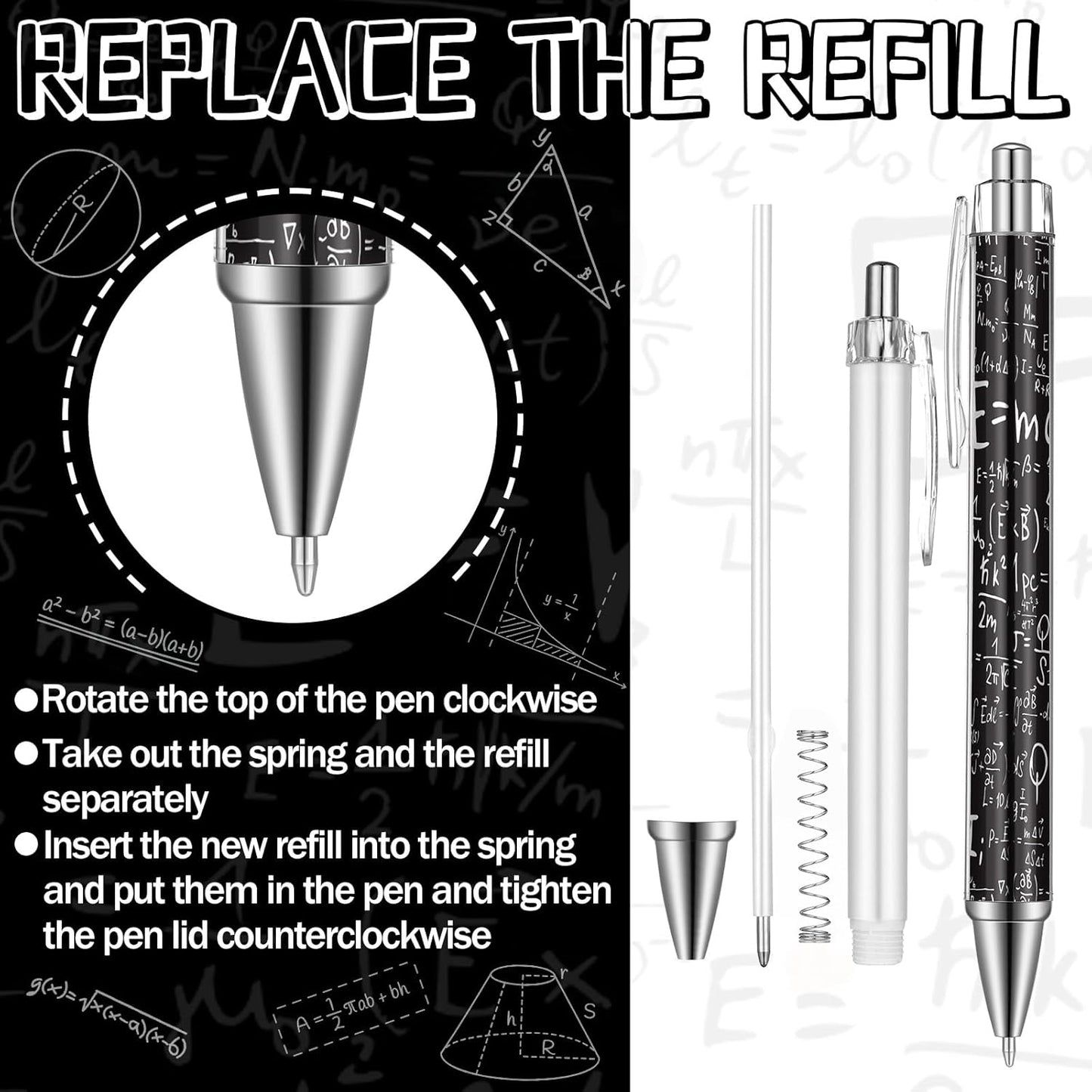 48 Pcs Math Ballpoint Pen Math Party Favor Black Ink Retractable Ballpoint Pens for Teacher's Day Gifts Students Party Supplies Office Home Desk Classroom Favors Accessories in Bulk