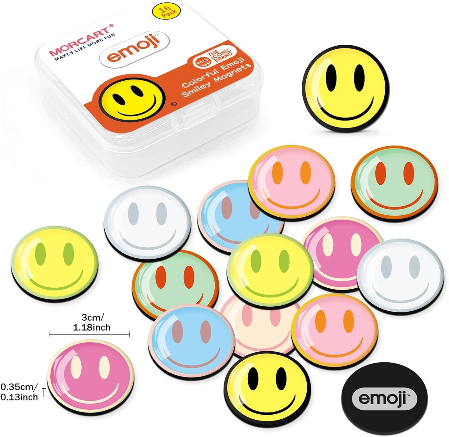 MORCART 16PCS Emoji Fridge Magnets Colorful Smiley Face Refrigerator Magnets Decoration for Locker Whiteboard Decorative Magnetic Board Cabinets Classroom Office Cubicle