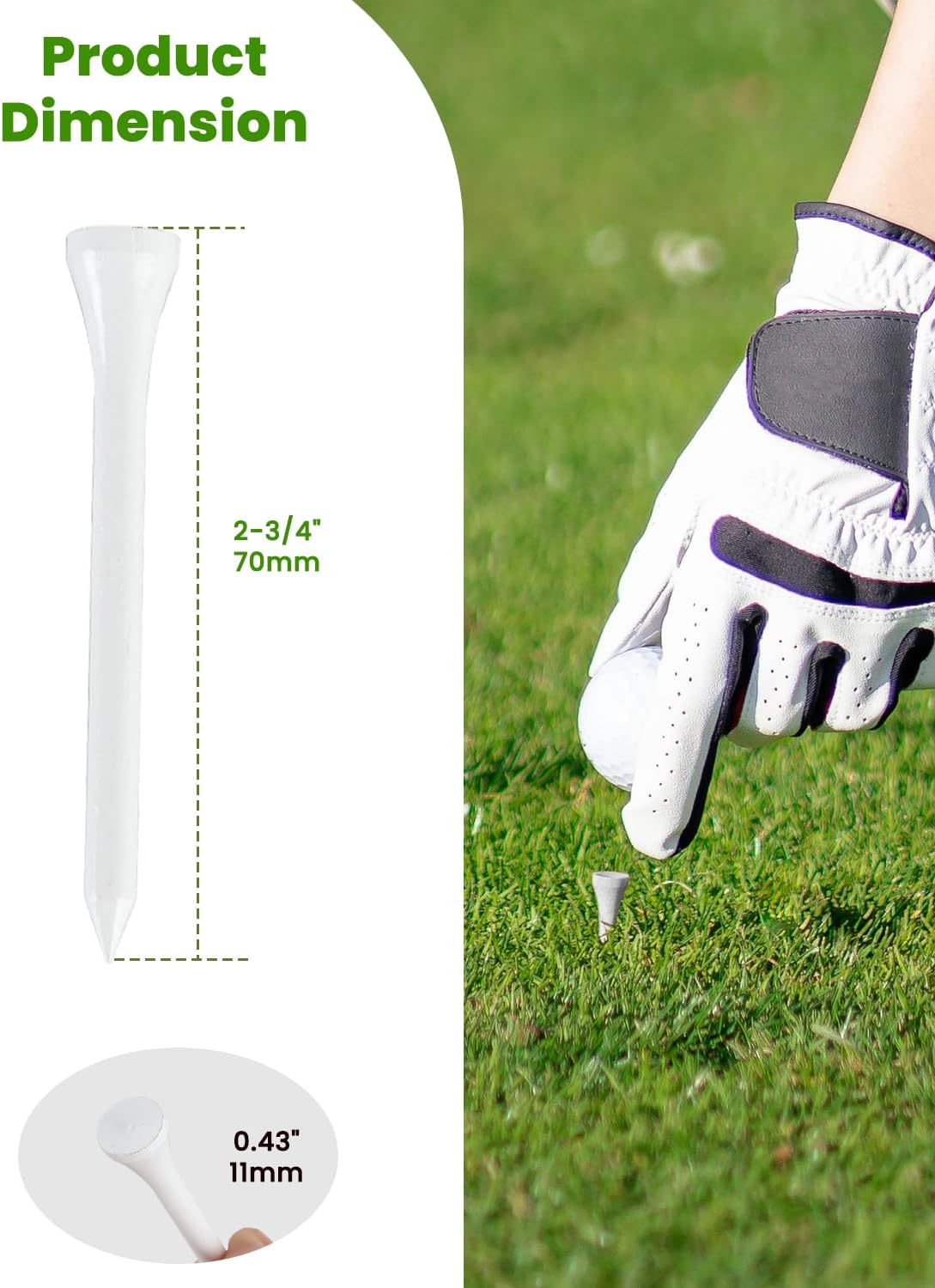 Bamboo Golf Tees 1000 PCS, 2-3/4 inch(70mm) & 3-1/4 inch (83mm) Length, Stronger Than Wood Tees