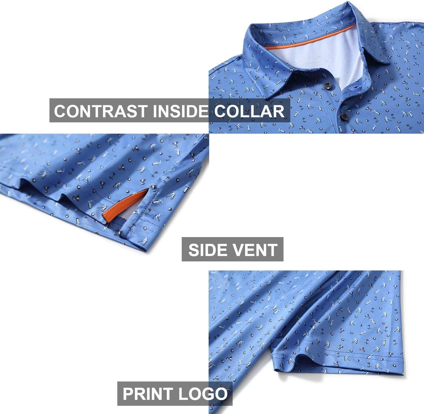 Golf Shirts for Men Dry Fit Short Sleeve Print Performance Moisture Wicking Polo Shirt