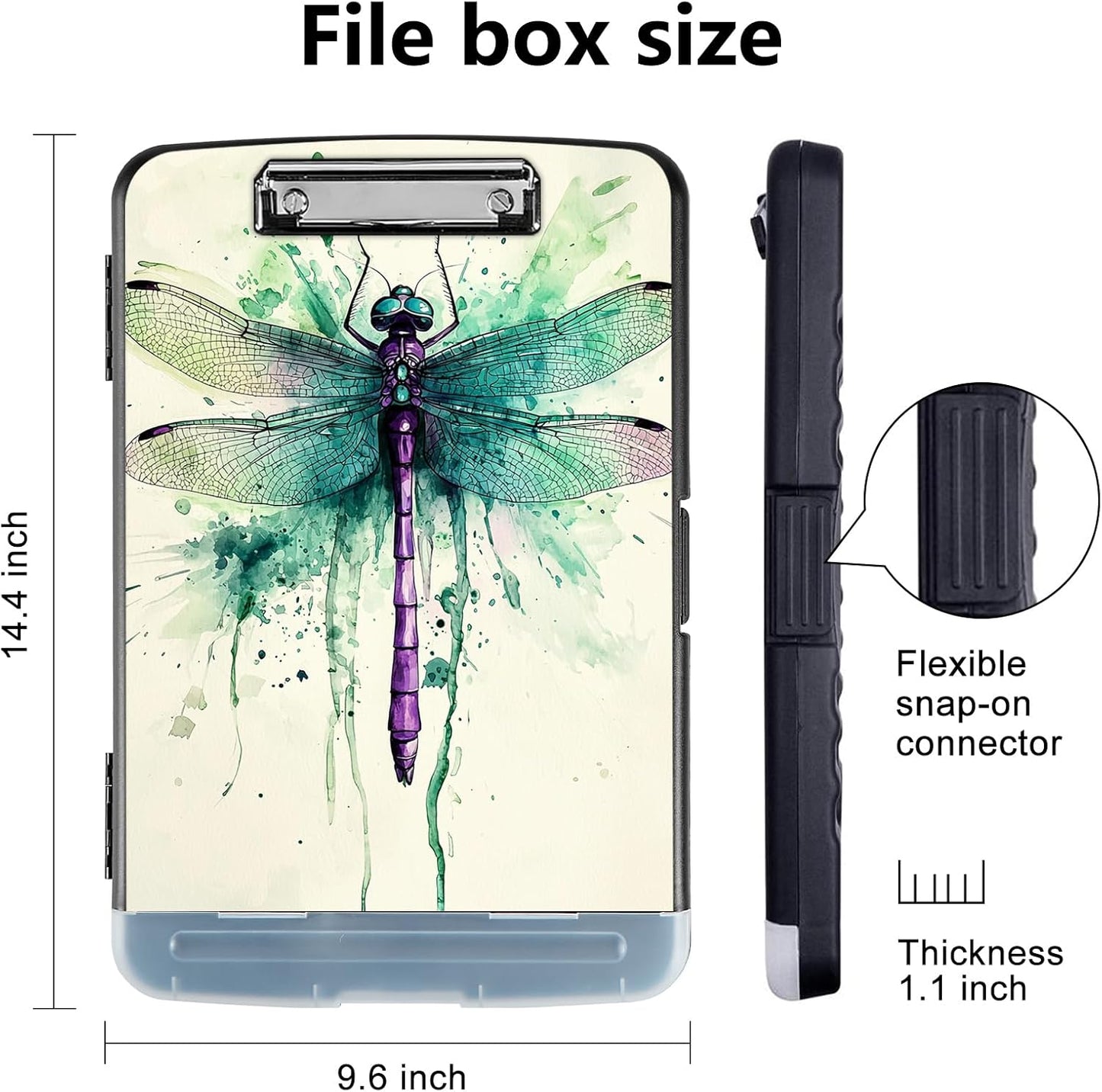 Clipboard with Storage - Large Capacity,Nursing Clipboard with Pen Holder,Heavy Duty,Plastic Side-Opening Folder for Teacher,Nurse - Dragonfly