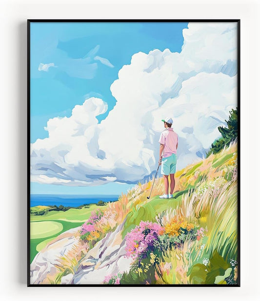 Golf Course Floral Pastel Art Print Posters - Premium Giclee Fine Art Prints - Golf Course Home Decor Posters, Golfer Art Prints for Home and Office Decor - Vintage Aesthetic, Ready to Frame