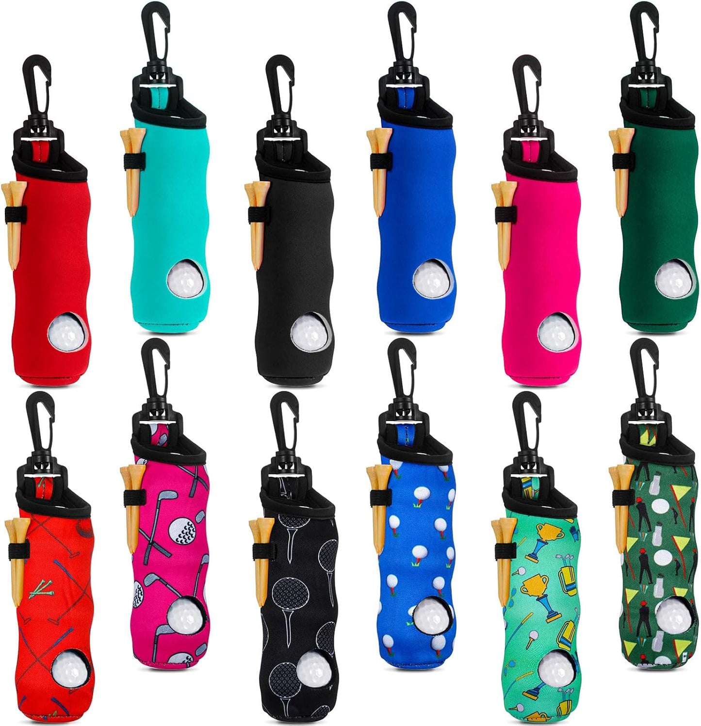 WILLBOND 12 Pcs Golf Ball Tee Holder Neoprene Pouch Golf Ball Carry Bag Multicolor Portable Accessories for Man Woman