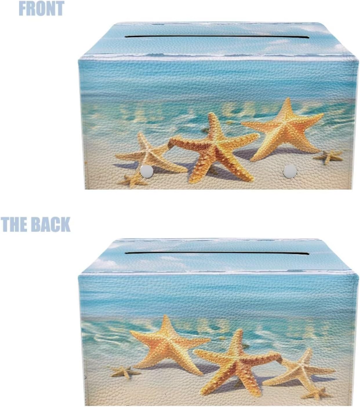 Starfish Tissue Box Cover PU Leather Tissue Box Holder 9.7"x5.2"x5.12" Rectangular Protective Cover Modern Home Car Office Hotel Decor