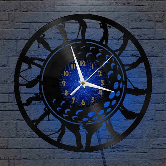 Generic Golf 2 Decoration Vinyl Wall Clock, Vinyl Record Clock Wall Art Silent & Non-Ticking(12 inchs B-LED), Blue
