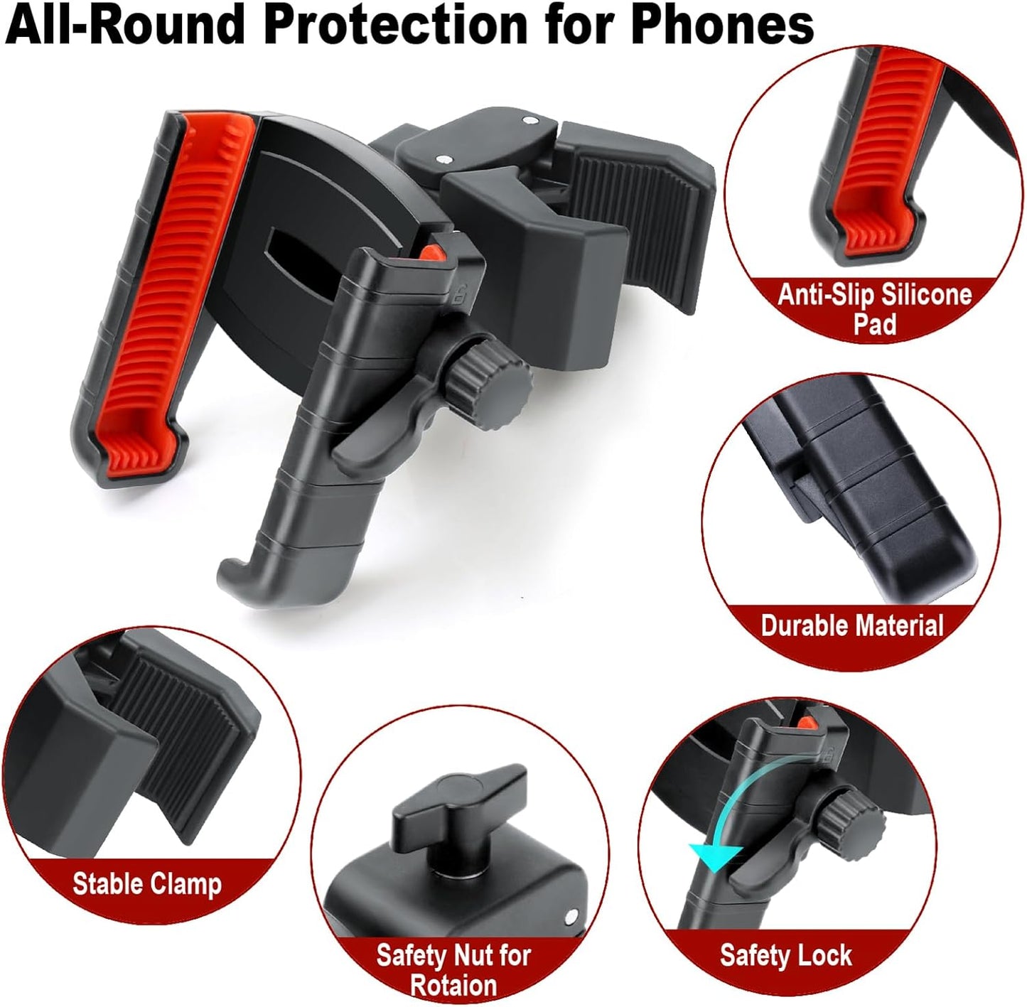 Golf Cart Phone Holder, Cell Phone Holder Mount Compatible with EZGO/Club Car/Yamaha, Universal Compatible with iPhone Galaxy Google Pixel, Golf Cart Accessories Fit for Smart Phones, Red