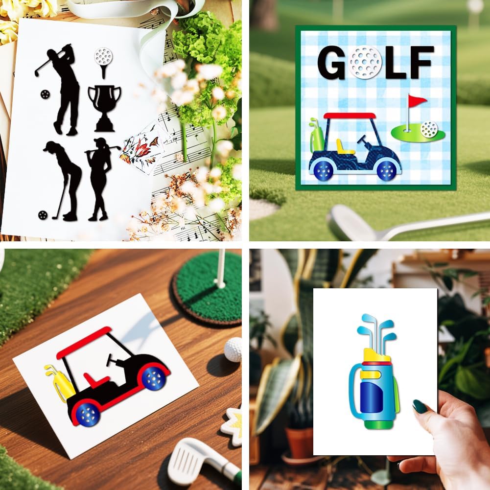 MAYJOYDIY Golf Theme Metal Die Cuts Golf Carts Clubs Cutting Dies Stencil Sport Caps Gloves Embossing Scrapbooking Cuts Template for DIY Scrapbooking Craft Card Making Album Gift Decor