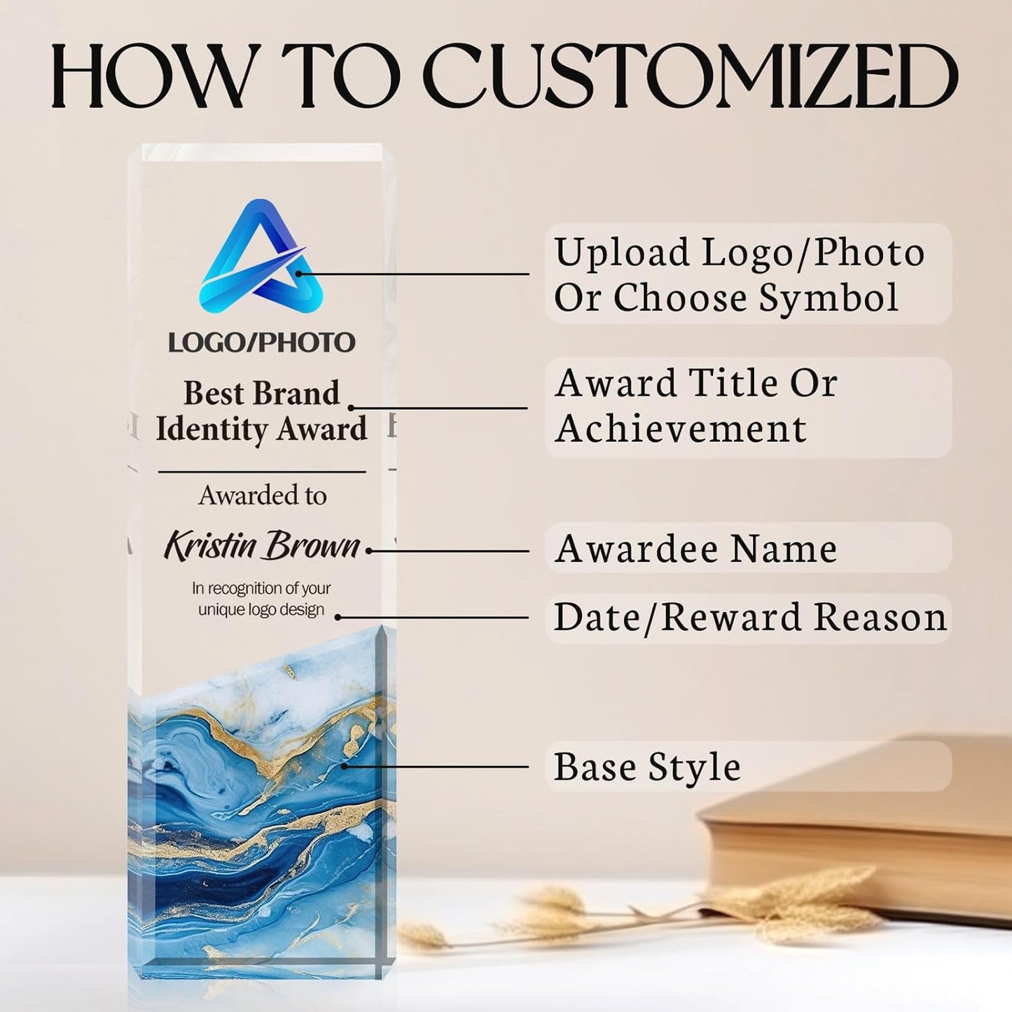 Personalized Acrylic Trophy Award | Custom Trophy Plaque with Logo Photo for Activities | Employee Appreciation Gifts, Coworker Boss Gifts | Sports Trophies