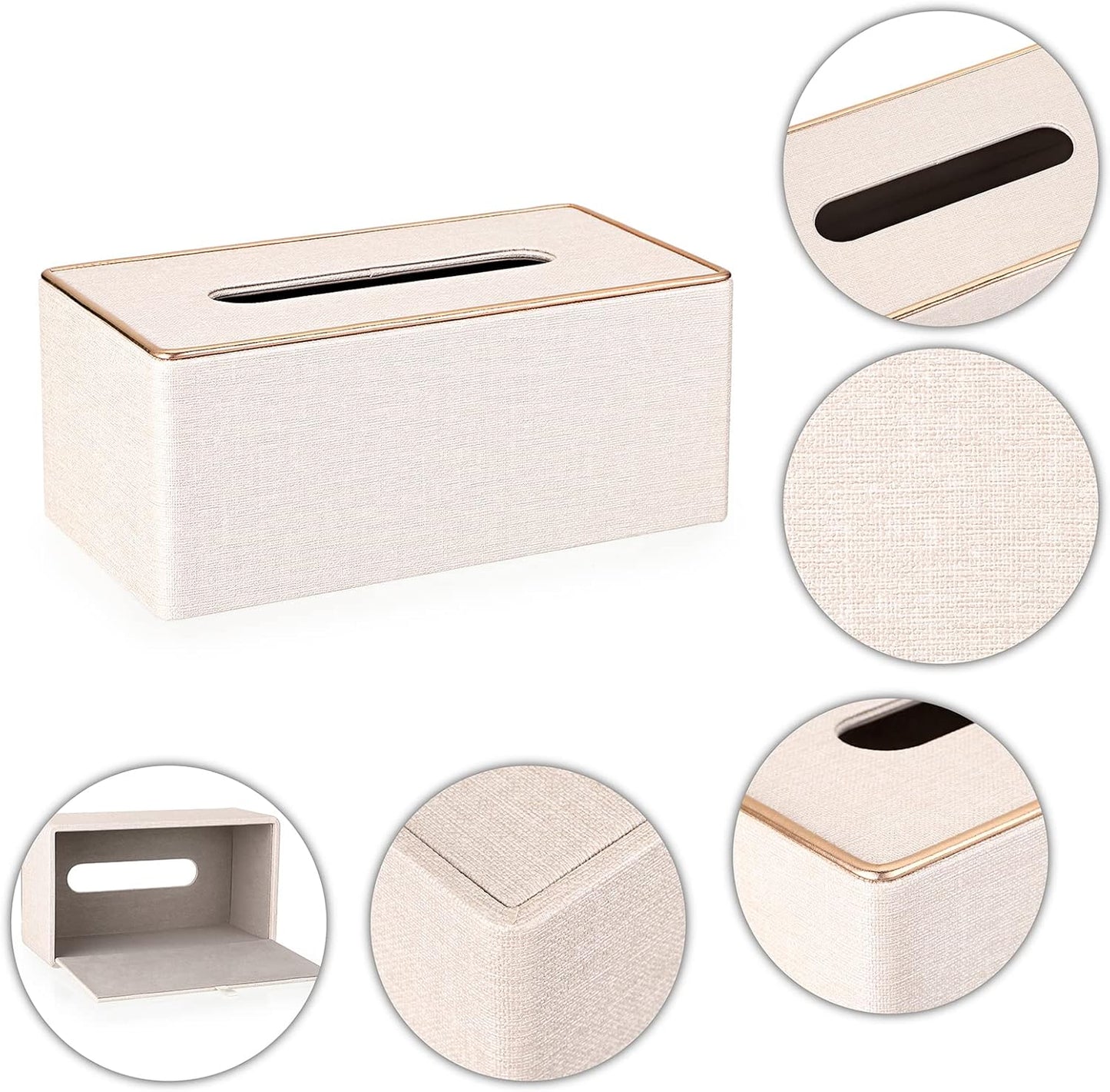 Sumnacon Rectangular Linen Tissue Box Cover - Stylish Tissue Box Holder with Magnetic Bottom, Decorative Tissue Box for Bathroom Toilet Vanity Night Stand Table Countertop Office, Beige Linen Texture