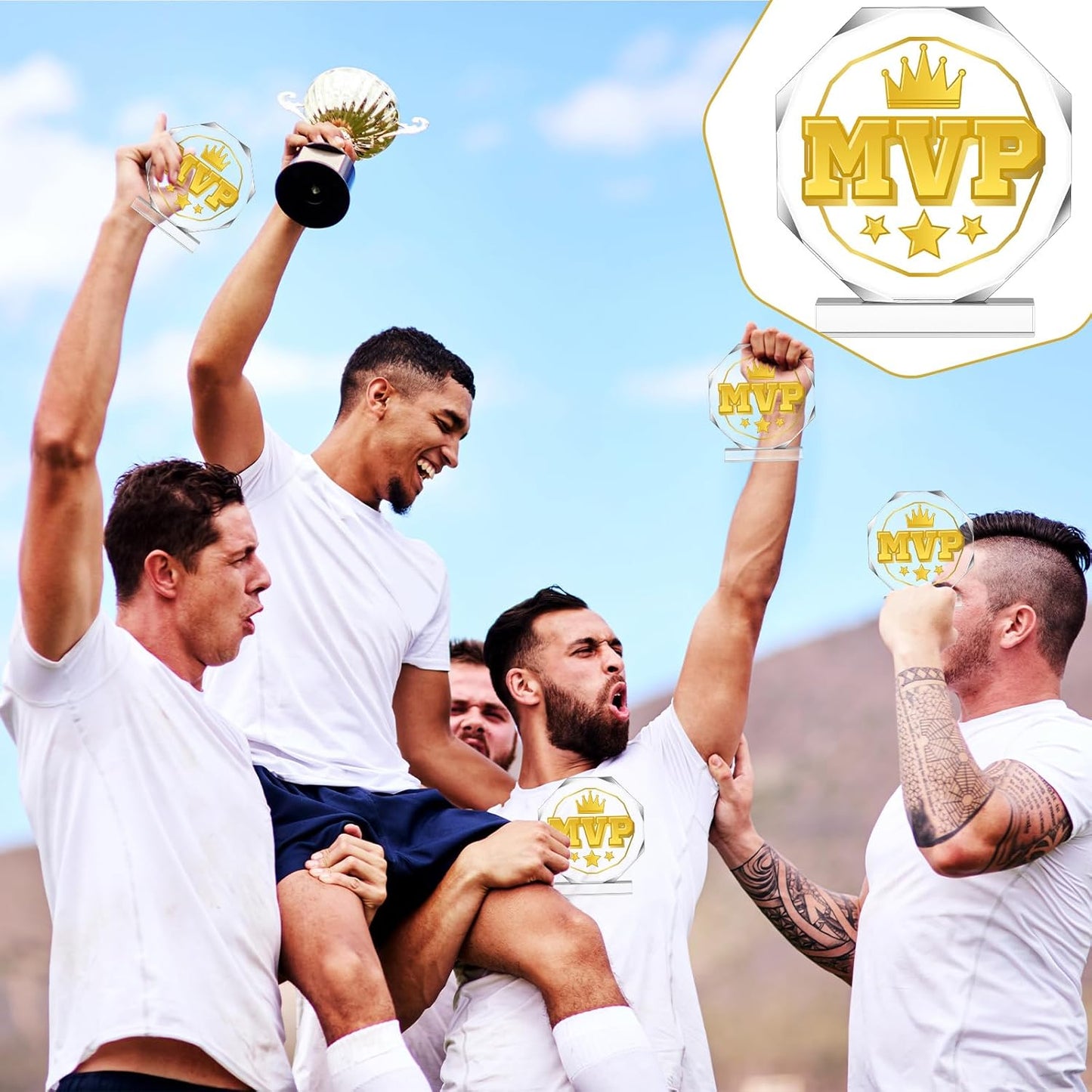 6 Pack Sports Trophy Acrylic Award Medals 4.72 x 4.72 Inch Sports Contest Trophies Bulk Plaques Team Prize Gift Trophies for Competition