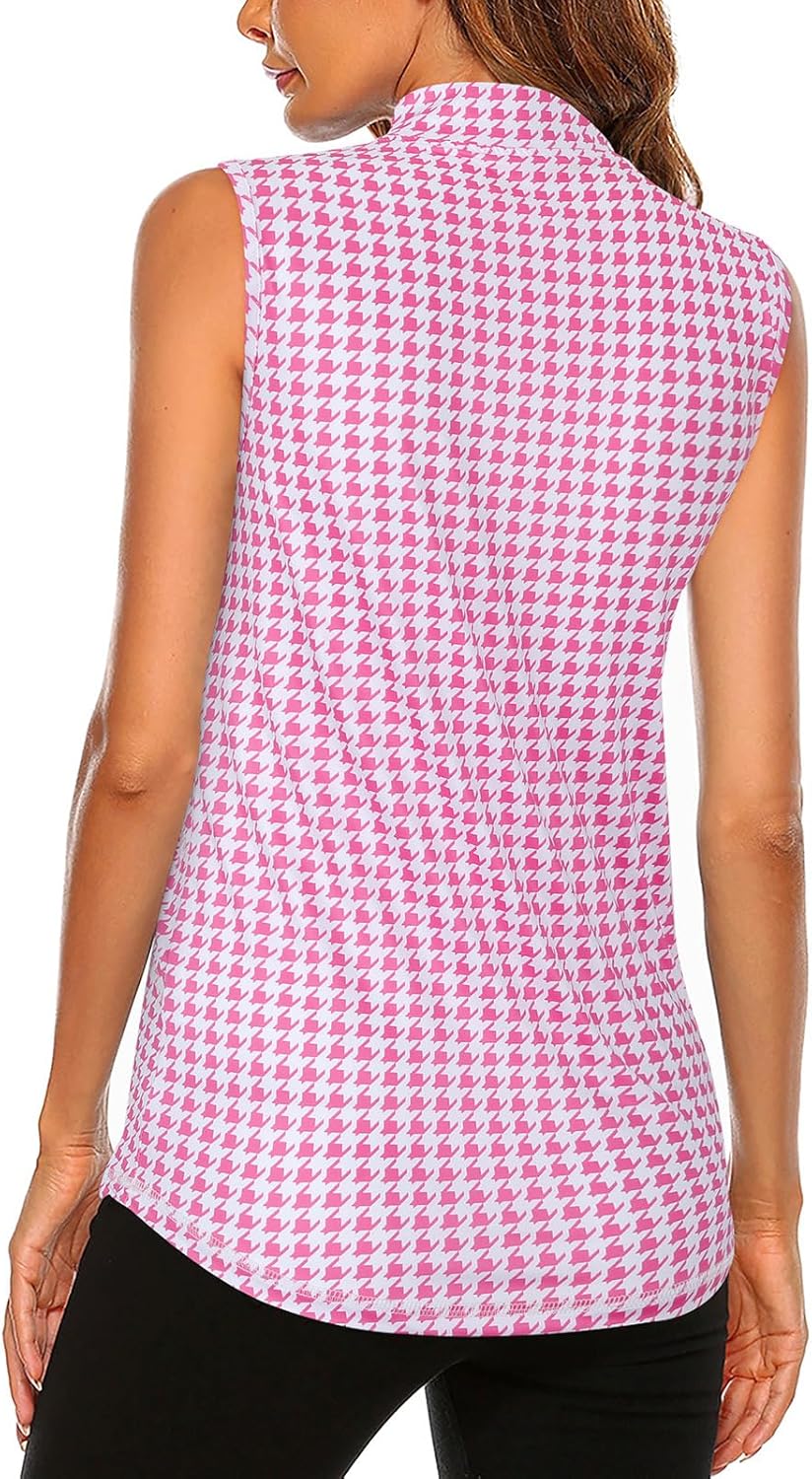 Koscacy Women's Sleeveless Golf Tennis Polo Shirts Zip Up Dry Fit Workout Tank Tops Athletic Shirt