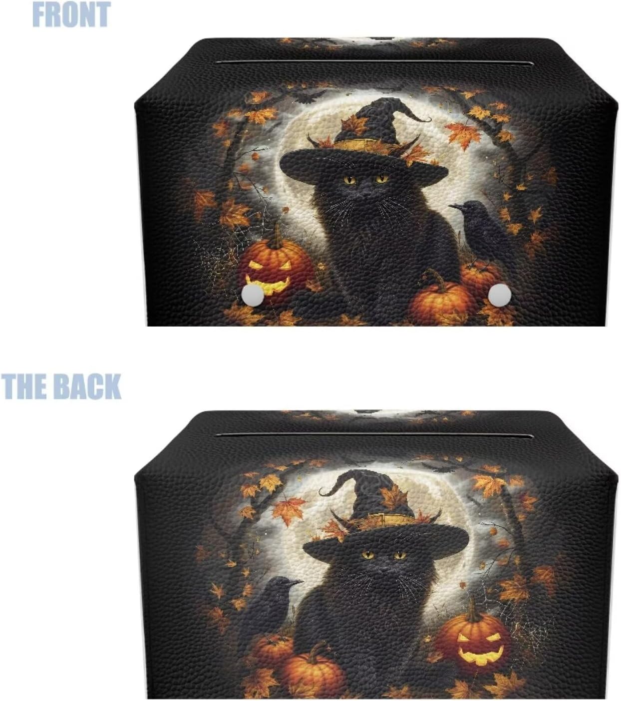 Fall Rectangle Tissue Box Cover with Storage Black Cat Pumpkin Print Tissue Holder for Bathroom Gothic Tissue Box Holder for Home, Car, Hotel, Office Easy to Clean
