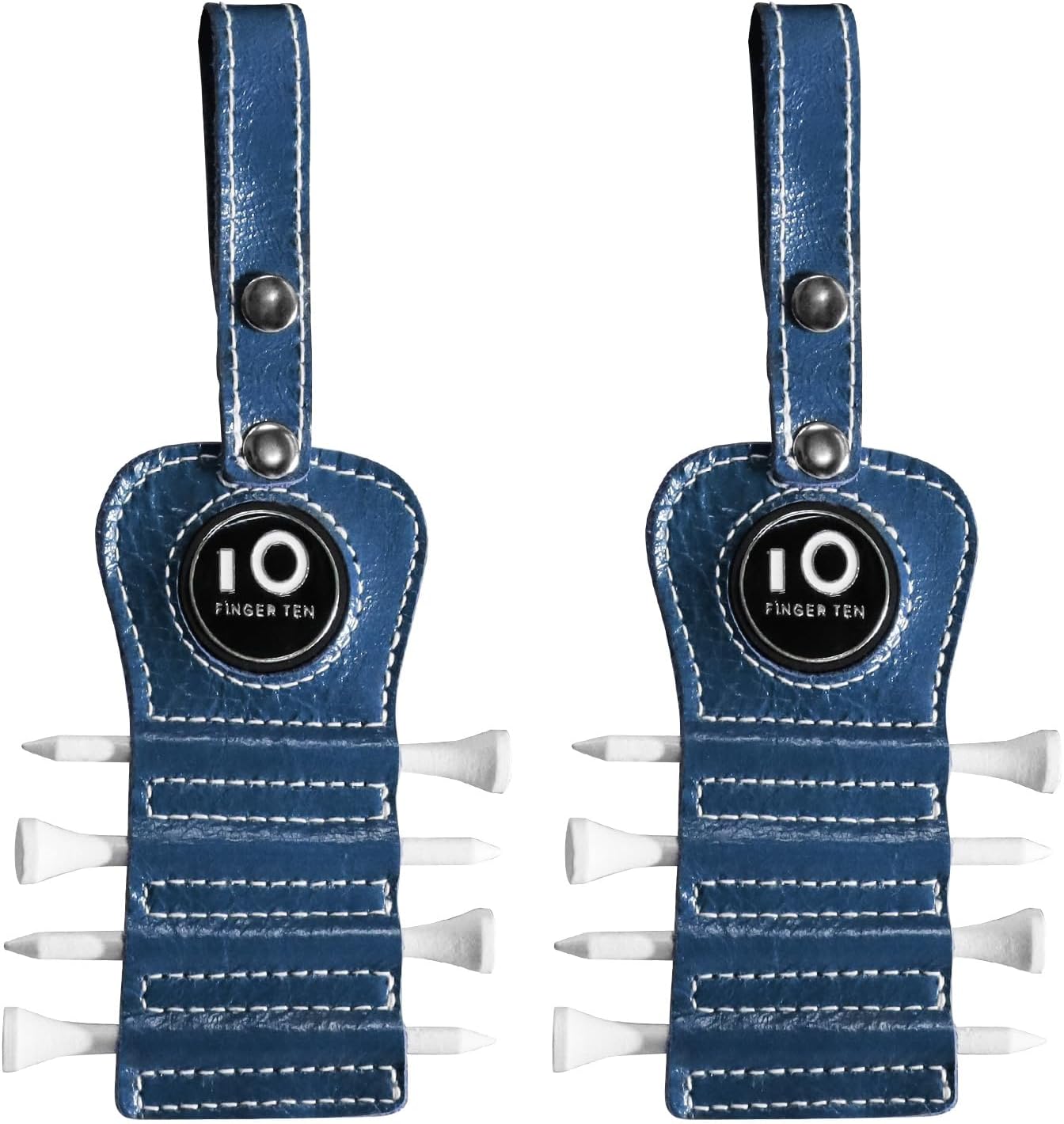 FINGER TEN Golf Tee Holder with Ball Marker and 4 Pcs Wood Tees Value 1/2 Pack, Luxury Leather Gift Hook to Golf Bag Belt Clip